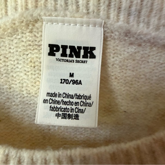 Victoria's Secret PINK SKI CLUB Heather Oatmeal Beige Crewneck Sweater Jumper - Picture 9 of 10